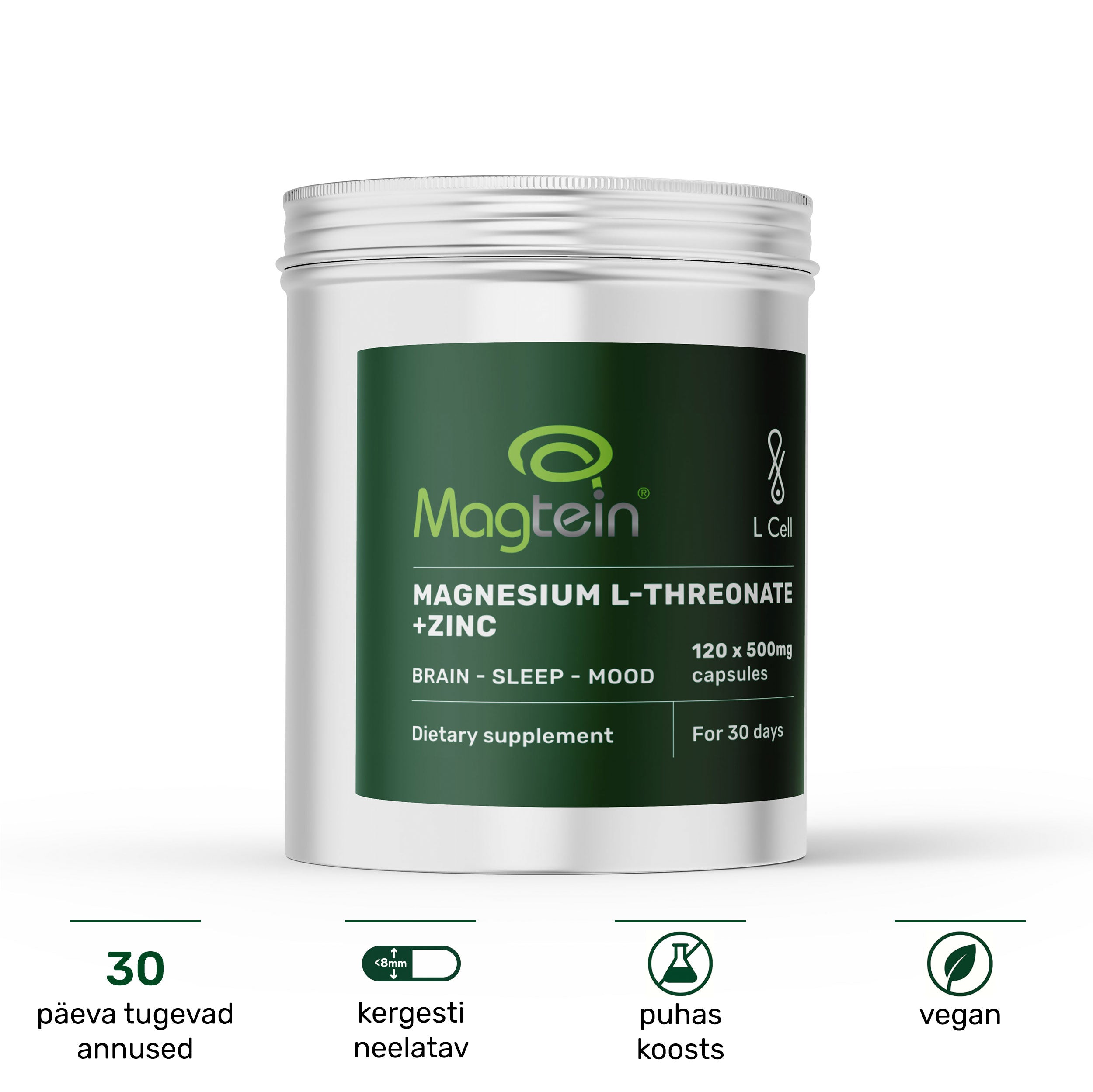 Magnesium L-Threonate Capsules 500mg (30 days, 120 pc.)