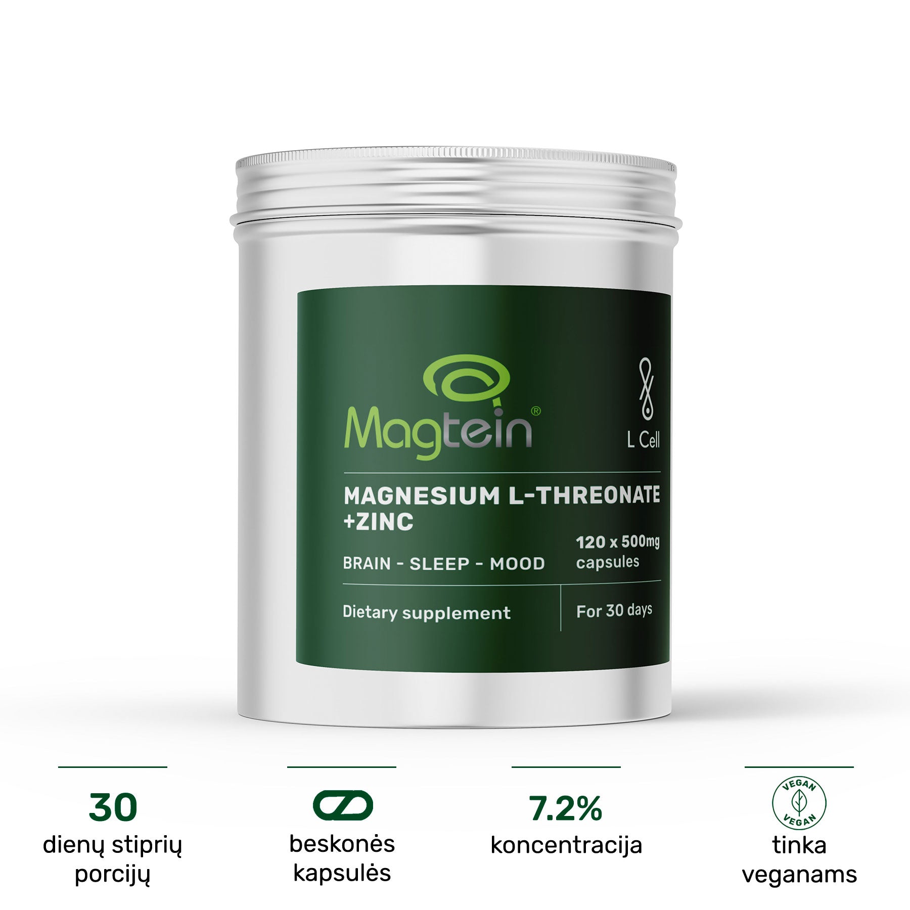 Magneesium-L-treonaat (500 mg kapslid, 120 tk)